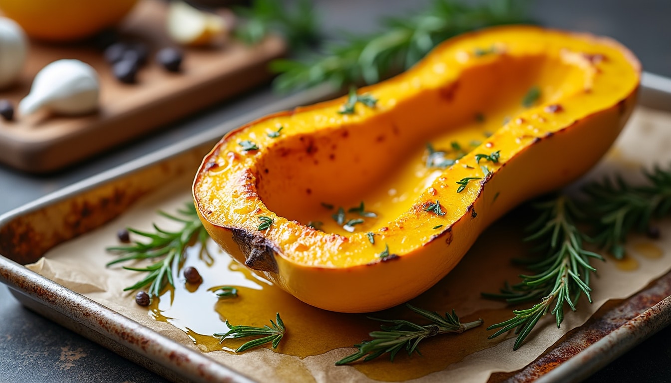 découvrez l’astuce simple pour préparer une butternut au four avec une chair fondante et délicieusement parfumée, parfaite pour vos repas gourmands.