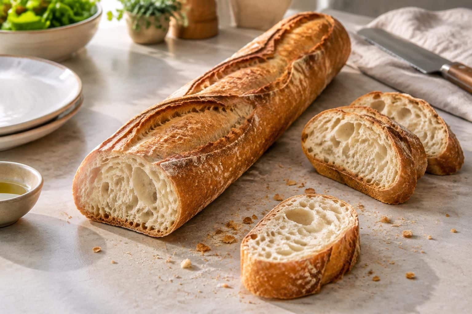 découvrez le nombre de calories dans une tranche ou une baguette entière, ainsi que les valeurs nutritionnelles de ce pain incontournable.