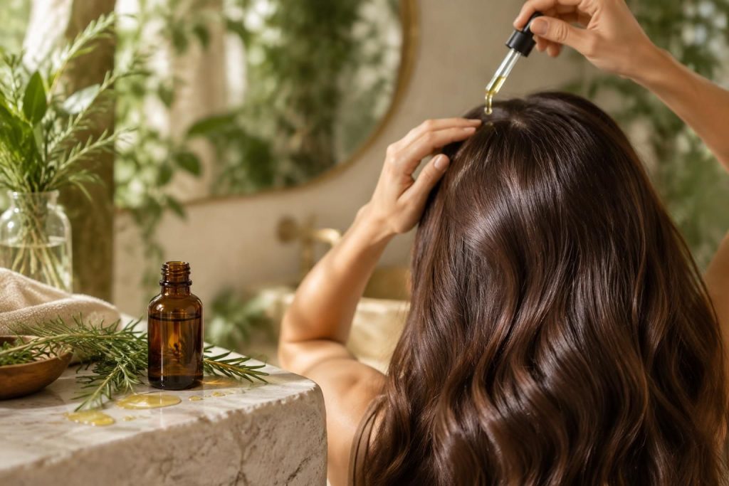 découvrez les huiles essentielles qui peuvent aider à fortifier les cheveux et à prendre soin du cuir chevelu, avec des conseils d’utilisation et de précaution.